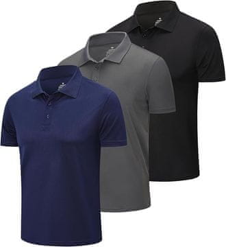 Nikcorp Set 3 muške polo majice, prozračne i brzosušeće, za sport i slobodno vrijeme, crna, tamnoplava, siva, veličina M