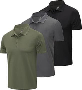 Nikcorp Muška polo majica set 3 komada, prozračna i brzosušeća za sport i slobodno vrijeme, zelena, siva, crna, veličina M