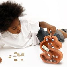 Nikcorp Drvena kasica prasica u obliku slova S, edukativna igračka za djecu za učenje štednje, prozirna s naljepnicama, smeđa 23 cm