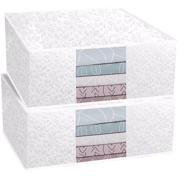 Nikcorp Kutija za pohranu s poklopcem i patentnim zatvaračem, set 2 kom, sklopiva, za odjeću i posteljinu, bijela, 63x43x21,5 cm