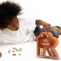 Nikcorp Drvena kasica prasica u obliku slova R, edukativna igračka za djecu za učenje štednje, prozirna akrilna ploča, smeđa, 20x23 cm