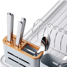 Nikcorp Ocjeđivač suđa sklopivi, proširivi stalak za sušenje posuđa s držačem za pribor i čaše, podloga za odvod, sivi 42x29 cm