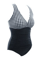 Nikcorp Ženski kupaći kostim visokog struka, udoban i rastezljiv, brzo sušeći materijal, podstavljen bez žice, karirani uzorak, 3XL