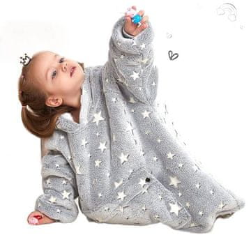Nikcorp Deka s rukavima za djecu, topla flanelska majica s kapuljačom, udobna i mekana, s velikim džepom, siva sa zvijezdama, 2-6 godina