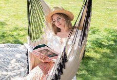 Nikcorp Viseća fotelja za ljuljanje, udobna pamučna ljuljačka za vrt i balkon, s 2 jastuka, nosivost 150 kg, bijela