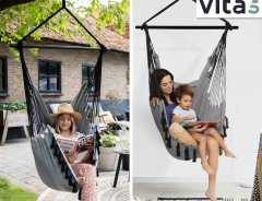 Nikcorp Viseća fotelja za ljuljanje za unutarnju i vanjsku upotrebu, pamučna s 2 jastuka, nosivost 150 kg, za balkon i vrt, siva