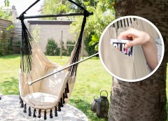 Nikcorp Viseća fotelja za ljuljanje, udobna pamučna ljuljačka za vrt i balkon, s 2 jastuka, nosivost 150 kg, bijela