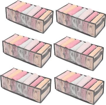 Nikcorp Organizator za odjeću, set 6 kom, za ladice i ormare, sklopivi spremnik za donje rublje, čarape i gaćice, sivi 17x36x12 cm