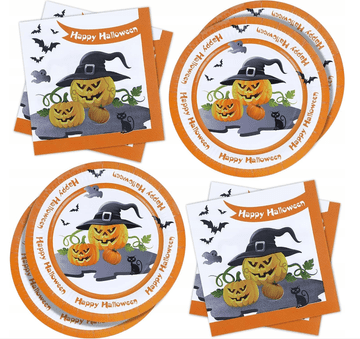 Nikcorp Jednokratni tanjuri i salvete za Halloween, set 40 kom, za zabave i proslave, motiv bundeve, tanjuri 23 cm, salvete 33x33 cm