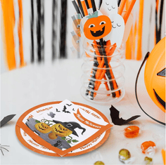 Nikcorp Jednokratni tanjuri i salvete za Halloween, set 40 kom, za zabave i proslave, motiv bundeve, tanjuri 23 cm, salvete 33x33 cm