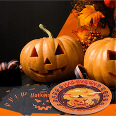 Nikcorp Set za Halloween party tanjuri i salvete za 20 osoba, papirnati pribor s motivom bundeve, narančasto-crni, 23 cm i 33x33 cm