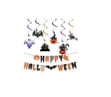 Nikcorp Girlanda za Halloween, spiralni ukras za zabavu, viseća dekoracija za proslavu, jednostavna montaža, razni motivi vještica i duhova