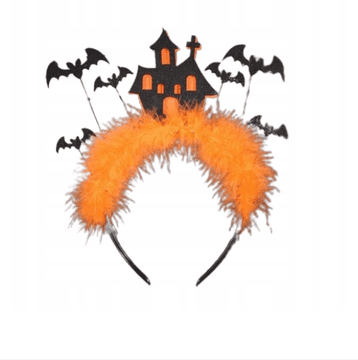 Nikcorp Traka za kosu za Halloween s šišmišima, perjem i kućom, udobna za nošenje, za kostime i zabave, crna, univerzalna veličina