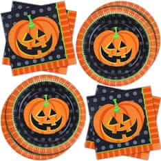 Nikcorp Papirnati tanjuri i salvete za Halloween, set za 20 osoba, jednokratni pribor za zabave, motiv bundeve, 40 kom, narančasti