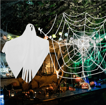 Nikcorp Viseća Halloween dekoracija duh s paukovom mrežom, za zastrašujući ugođaj, lagana i izdržljiva, za unutarnju i vanjsku upotrebu, bijela, 48 cm