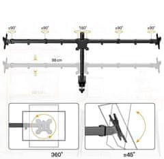 Nikcorp Stolni nosač za 3 monitora, podesivi stalak za ergonomski rad, VESA 75x100, za 13-24 inča, okretni i nagibni, crni