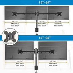 Nikcorp Stolni nosač za 3 monitora, podesivi stalak za ergonomski rad, VESA 75x100, za 13-24 inča, okretni i nagibni, crni