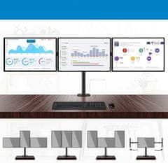 Nikcorp Stolni nosač za 3 monitora, podesivi stalak za ergonomski rad, VESA 75x100, za 13-24 inča, okretni i nagibni, crni