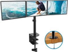Nikcorp Stolni nosač za 3 monitora, podesivi stalak za ergonomski rad, VESA 75x100, za 13-24 inča, okretni i nagibni, crni