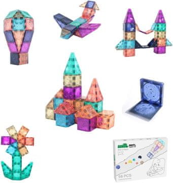 Nikcorp Magnetske kocke za djecu 3D, edukativna igra za poticanje kreativnosti i mašte, set 56 komada, prozirni dizajn galaksija