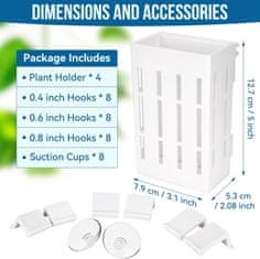 Nikcorp Držač za akvarijske biljke, set 4 kom, za uzgoj vodenih i poluvodenih biljaka, s vakuumskim čašicama i kukicama, bijeli