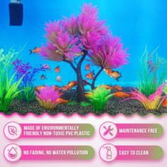 Nikcorp Plastično drvce za akvarij, realistična dekoracija, set s umjetnim grmljem, sigurno za ribe, roza, 17 x 20.5 cm