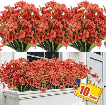 Nikcorp Umjetno cvijeće 10 buketa, UV otporno za vanjsku i unutarnju dekoraciju, realističan izgled, crveno, 33 cm