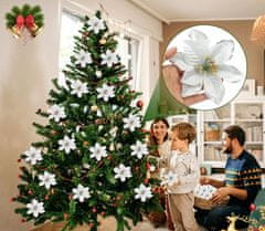 Nikcorp Set umjetnog cvijeća za božićno drvce, 32 komada, elegantni svjetlucavi ukrasi za bor i interijer, srebrni