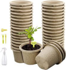 Nikcorp Biorazgradive posude za sadnice 60 kom, set za sjetvu i uzgoj biljaka s etiketama, alatom i prskalicom, smeđe 10 cm