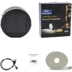 Nikcorp Solarna LED vrtna girlanda svjetiljka s USB-C punjenjem, 4000 mAh baterija, vodootporna IP44, 5 metara, crna