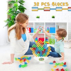 Nikcorp Montessori edukativna igračka za slaganje tornja, 32 Tetris bloka za ravnotežu, razvoj motorike i koordinacije, višebojna