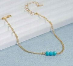 Nikcorp Ženska narukvica od bakra, podesiva duljina, elegantan dizajn s tirkiznim kuglicama, zlatna boja, 18-23 cm