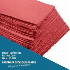 Nikcorp Ručno rađeni papir A5 za umjetničko stvaranje, 100% pamuk, arhivska kvaliteta, 50 listova, 130 GSM, crveni