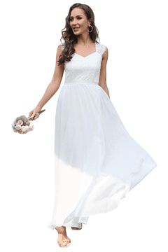 Nikcorp Svečana duga haljina s cvjetnom čipkom, elegantna maksi haljina za vjenčanje i maturalnu večer, bijela, veličina XL