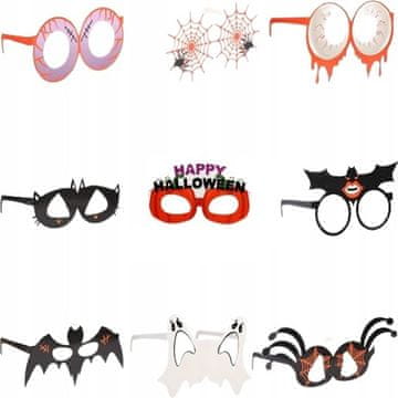 Nikcorp Papirnate naočale za Halloween set 9 kom, zabavni rekviziti za kostim, cosplay i party, razni motivi šišmiš, pauk, duh
