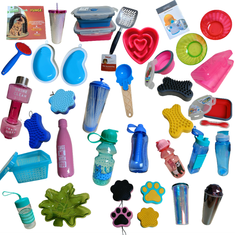 Nikcorp Set od 60+ komada opreme za pse i kućanstvo, igračke za pse, zdjelice, boce za vodu, spremnici za hranu, mix boja