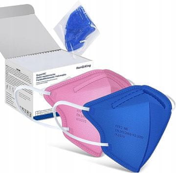 Nikcorp Jednokratne zaštitne maske za lice FFP2, 20 kom, visoka filtracija, udobne i prozračne, plave i roze boje