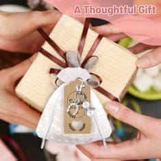 Nikcorp Set 30 privjesaka anđeo, poklon za goste za krštenje, vjenčanje, pričest, s organza vrećicama i kraft etiketama, bijeli