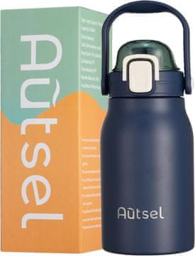 Nikcorp Sportska boca za vodu od nehrđajućeg čelika 1L, termoizolirana s dvostrukom stijenkom, sa slamkom i ručkom, tamnoplava