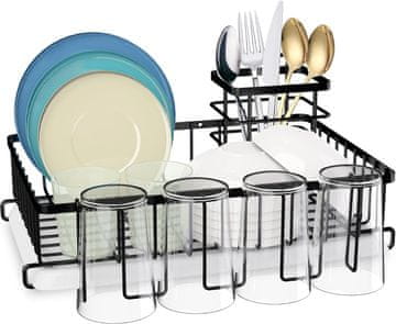 Nikcorp Ocjeđivač za suđe, kuhinjski stalak, nehrđajući čelik, ušteda prostora, zidna ili stolna montaža, s držačem za pribor, crni