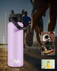 Nikcorp Termos boca s dvostrukom stijenkom za tople i hladne napitke, vakuumska izolacija, nehrđajući čelik, s ručkom i slamkom, 750 ml, ljubičasta