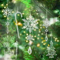 Nikcorp Božićni ukrasi akrilni, set 18 kom, kristalni privjesci pahuljice, sige i borovi, prozirni, nelomljivi, za bor i prozor