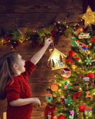 Nikcorp Drveni božićni ukrasi za bor, kreativni set za bojanje, 12 komada s flomasterima i 2 svjetleća ukrasa, prirodno drvo