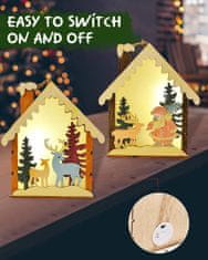 Nikcorp Drveni božićni ukrasi za bor, kreativni set za bojanje, 12 komada s flomasterima i 2 svjetleća ukrasa, prirodno drvo