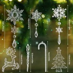 Nikcorp Božićni ukrasi akrilni, set 18 kom, kristalni privjesci pahuljice, sige i borovi, prozirni, nelomljivi, za bor i prozor