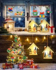 Nikcorp Drveni božićni ukrasi za bor, kreativni set za bojanje, 12 komada s flomasterima i 2 svjetleća ukrasa, prirodno drvo