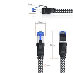 Nikcorp Mrežni kabel CAT 8.1 S/FTP, 40 Gbit/s, 2 GHz, za router i konzole, pleteni, RJ45 konektor, otporan na smetnje, crni, 20m