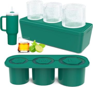 Nikcorp Silikonski kalup za led za Stanley čaše, 3 veličine, sporo otapanje, s poklopcem za svježinu, za sok, kavu, koktele, zeleni