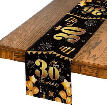 Nikcorp Stolnjak nadstolnjak za 30. rođendan, elegantna dekoracija stola, zaštita od ogrebotina i prolijevanja, crno-zlatni, 40x140 cm