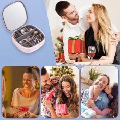 Nikcorp Kutija za nakit prijenosna s ogledalom, sivi organizator za prstenje, naušnice i ogrlice, vodootporna, 10x10 cm